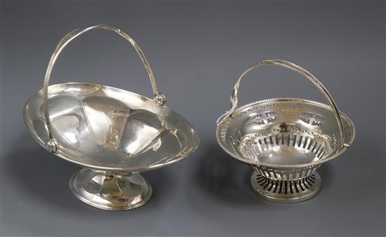 Two early 20th century silver sweetmeat baskets, largest length 18cm.